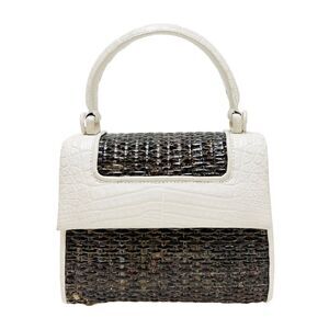 RARE NANCY GONZALEZ Cream Crocodile and Brown Wicker Mini Bag